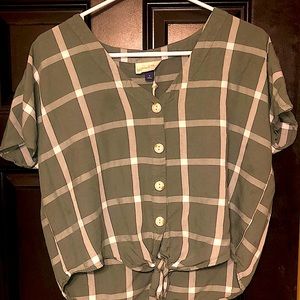 Green Tie Front Button Up